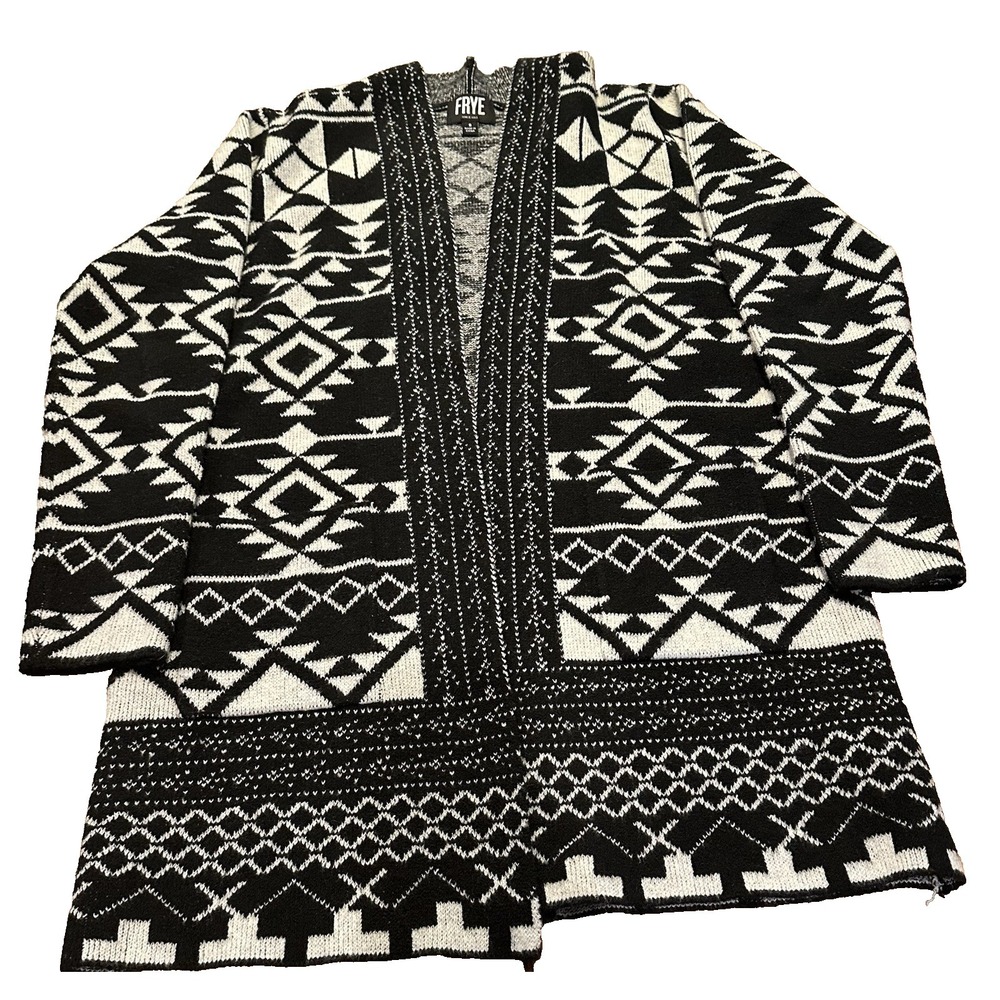 Frye Sweater Womens Black and White Aztec Open Cardigan Knit Size S